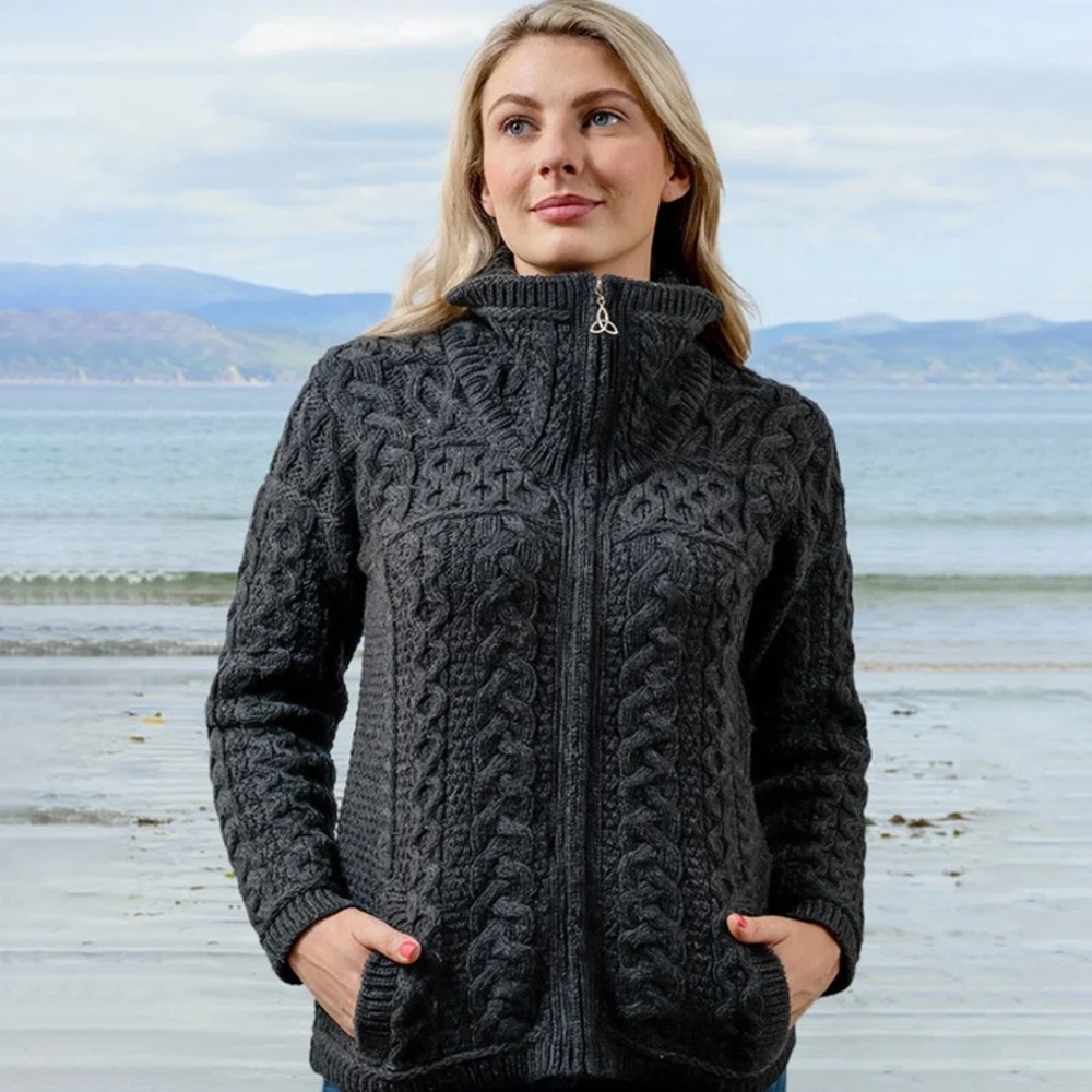 Women's Charcoal Cable Knit Cardigan